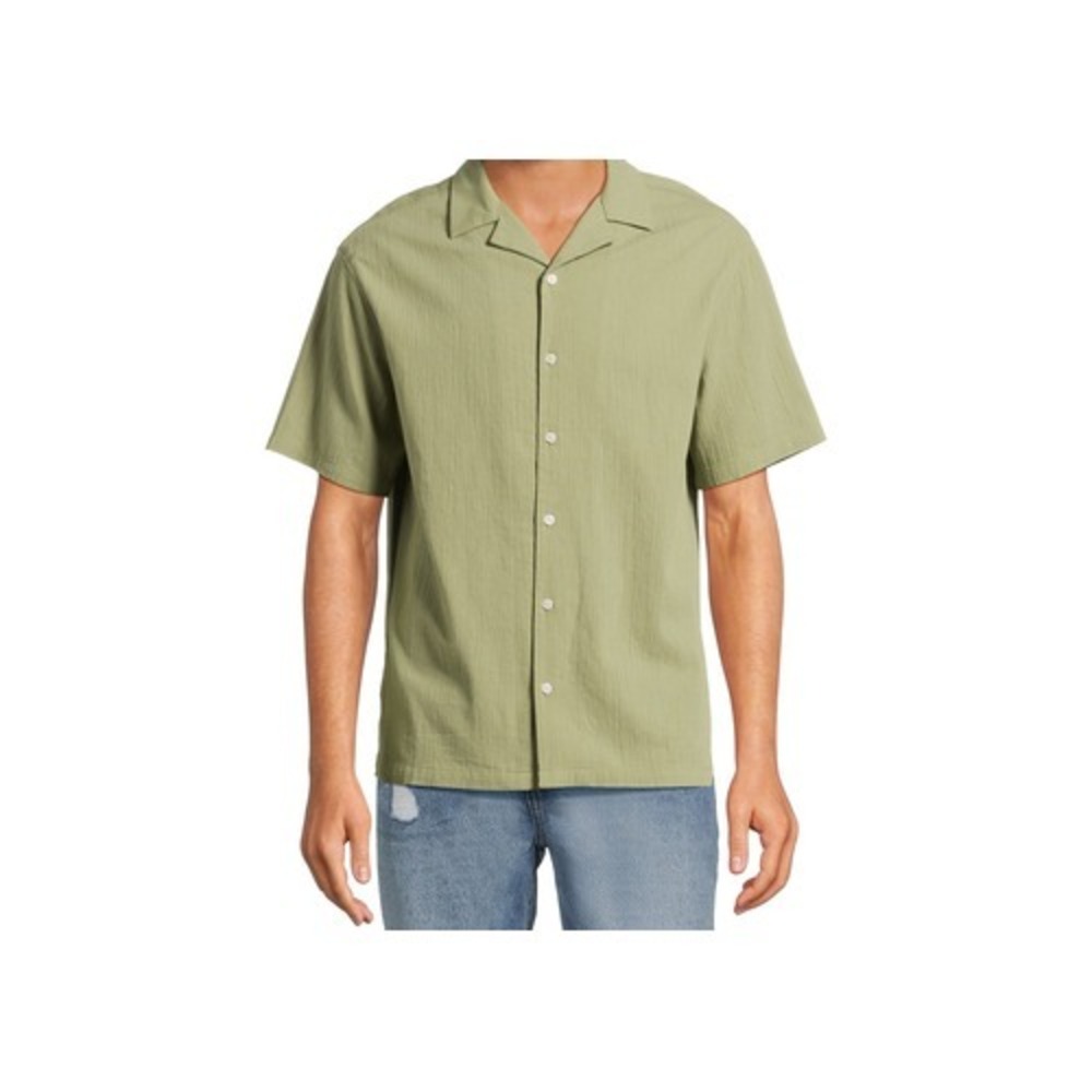 No Boundaries Mens Cotton Crinkle Button Front Shirt  Fresh Fern Size S (34-36)
